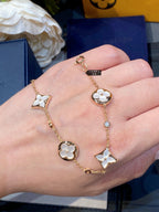 Loco STAR AND SUN 4 MOTIF WHITE MOP PINK GOLD BRACELET
