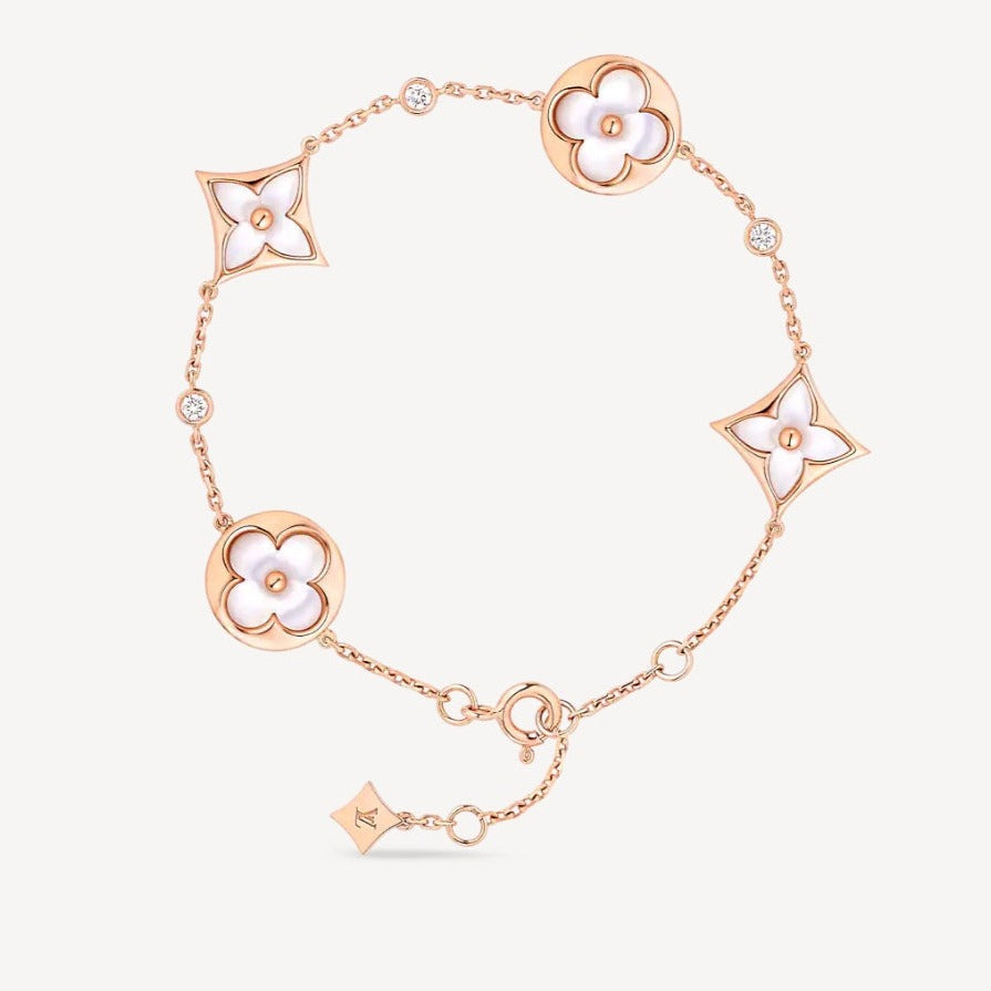 Loco STAR AND SUN 4 MOTIF WHITE MOP PINK GOLD BRACELET