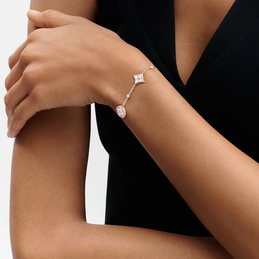 Loco STAR AND SUN 4 MOTIF WHITE MOP PINK GOLD BRACELET