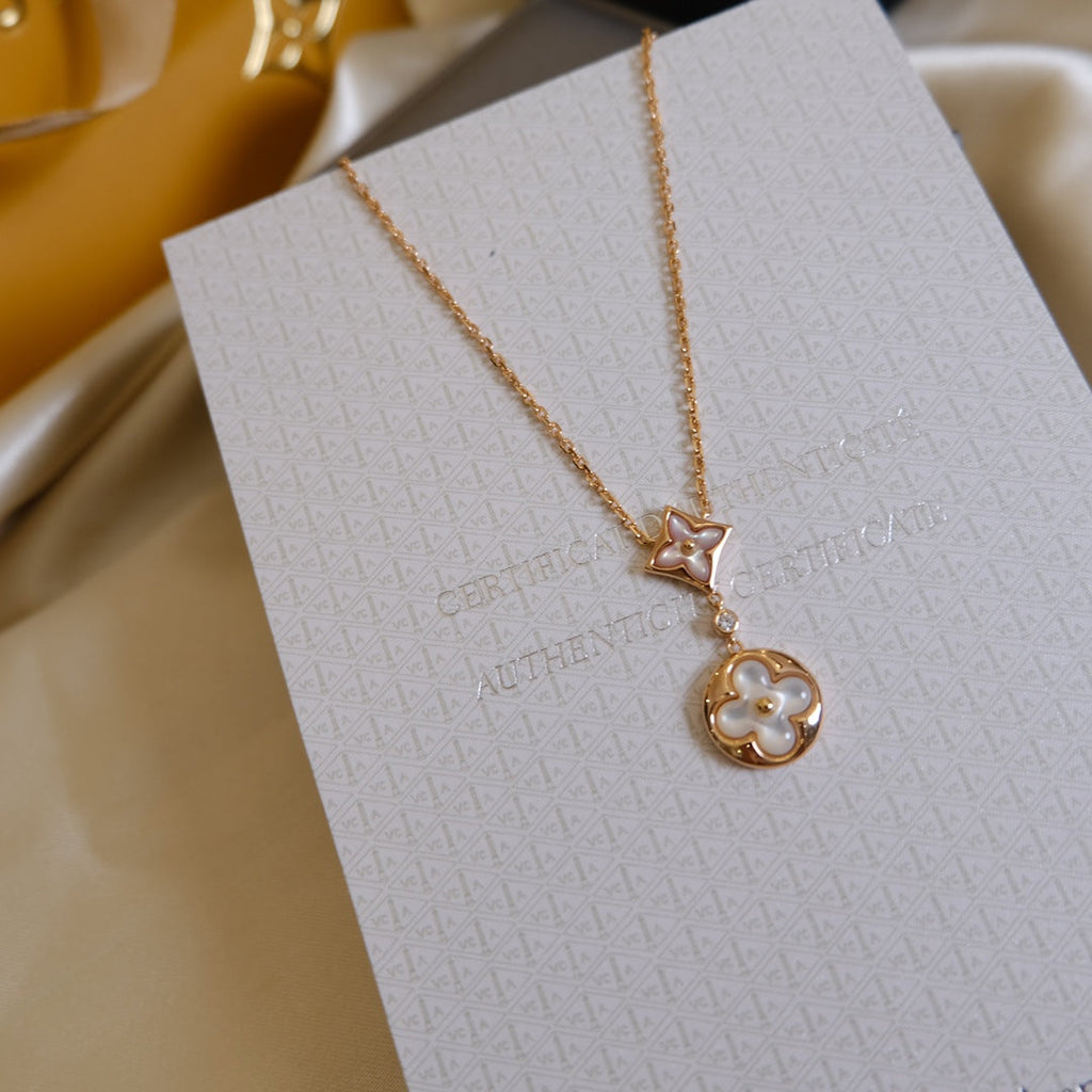 Loco STAR AND SUN WHITE MOP 2 MOTIF PINK GOLD NECKLACE