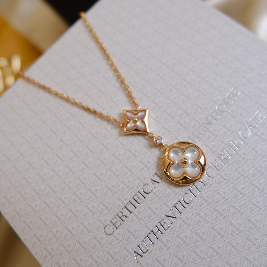 Loco STAR AND SUN WHITE MOP 2 MOTIF PINK GOLD NECKLACE