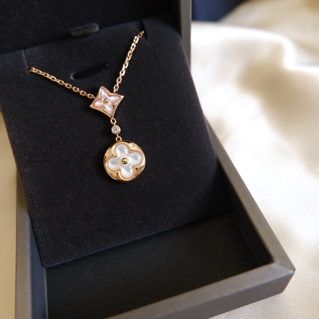 Loco STAR AND SUN WHITE MOP 2 MOTIF PINK GOLD NECKLACE