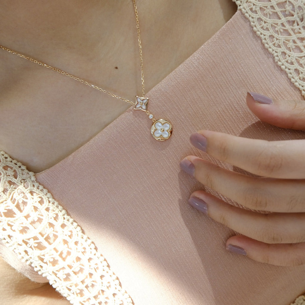 Loco STAR AND SUN WHITE MOP 2 MOTIF PINK GOLD NECKLACE