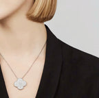 Loco CLOVER 25MM LARGE PENDANT DIAMOND PAVED SILVER NECKLACE