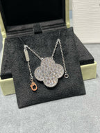 Loco CLOVER 25MM LARGE PENDANT DIAMOND PAVED SILVER NECKLACE
