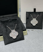 Loco CLOVER 25MM LARGE PENDANT DIAMOND PAVED SILVER NECKLACE