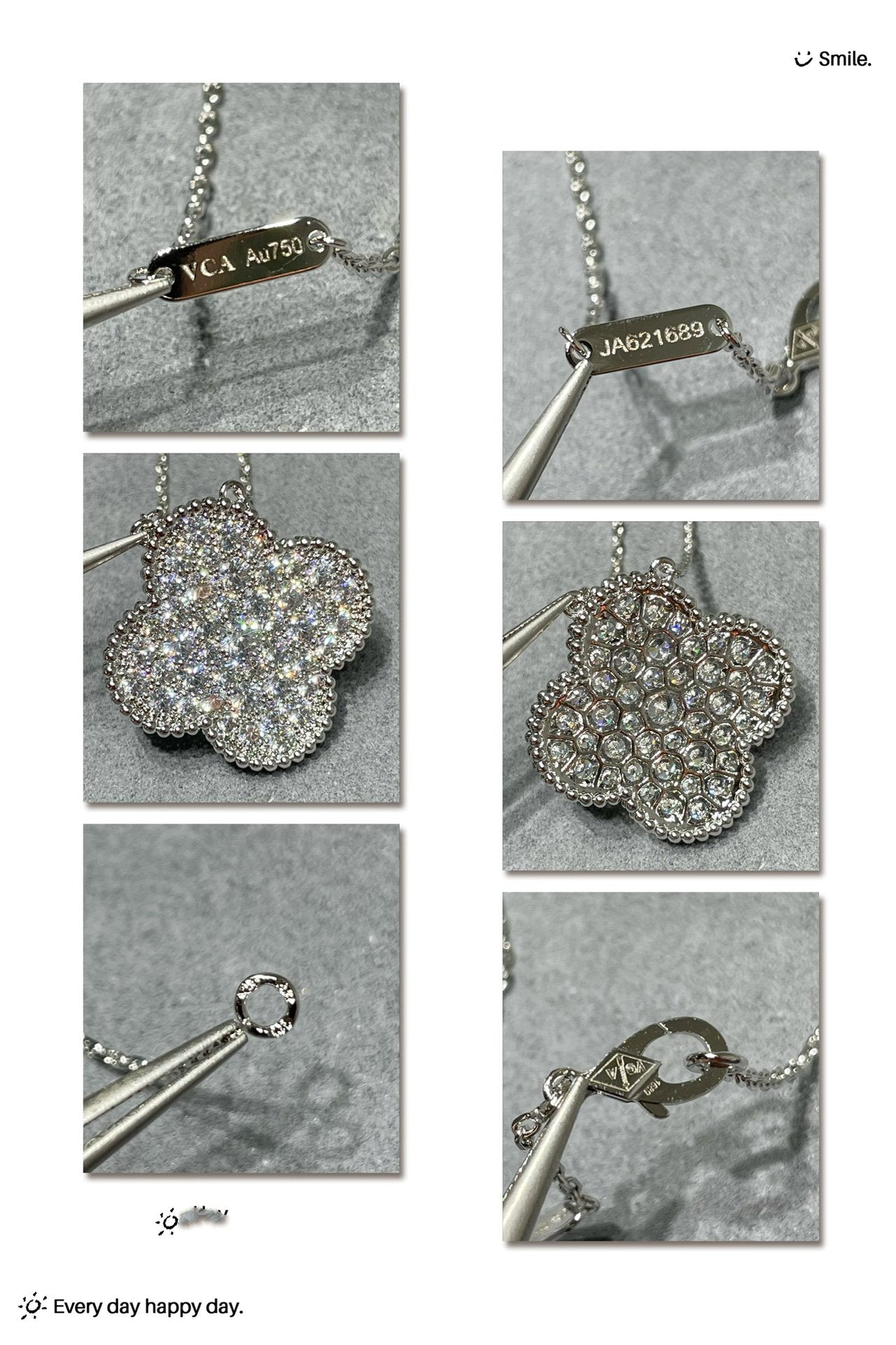 Loco CLOVER 25MM LARGE PENDANT DIAMOND PAVED SILVER NECKLACE