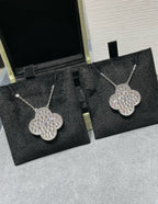 Loco CLOVER 25MM LARGE PENDANT DIAMOND PAVED SILVER NECKLACE