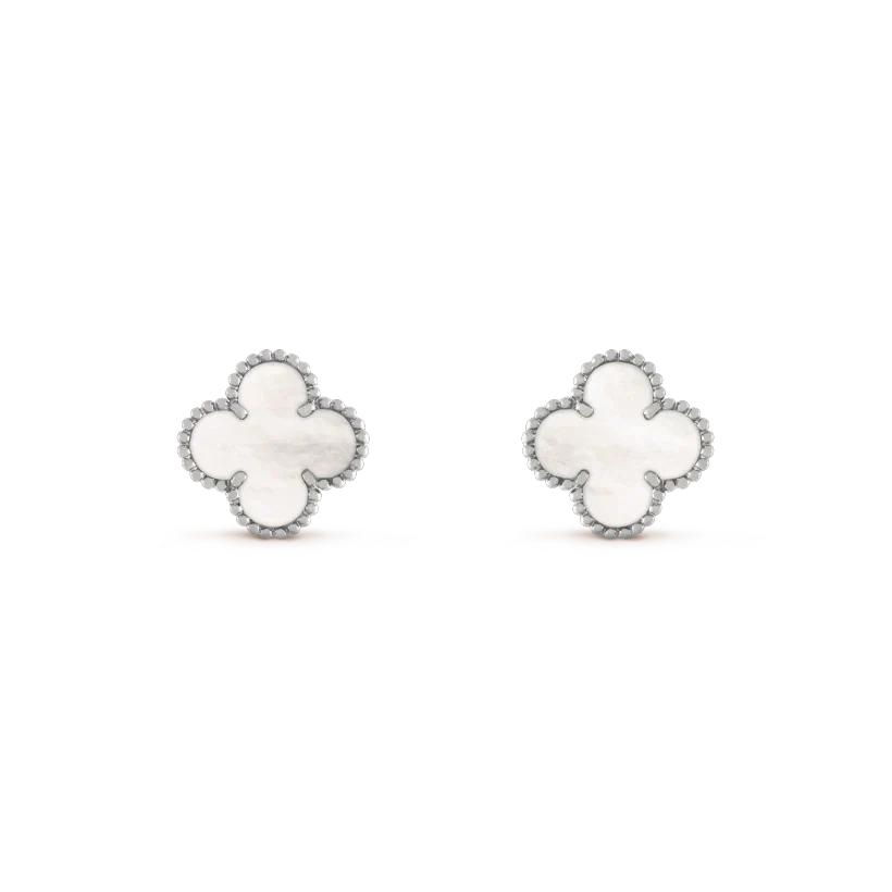 Loco CLOVER MEDIUM 1 MOTIFS  WHITE MOP EARRINGS SILVER