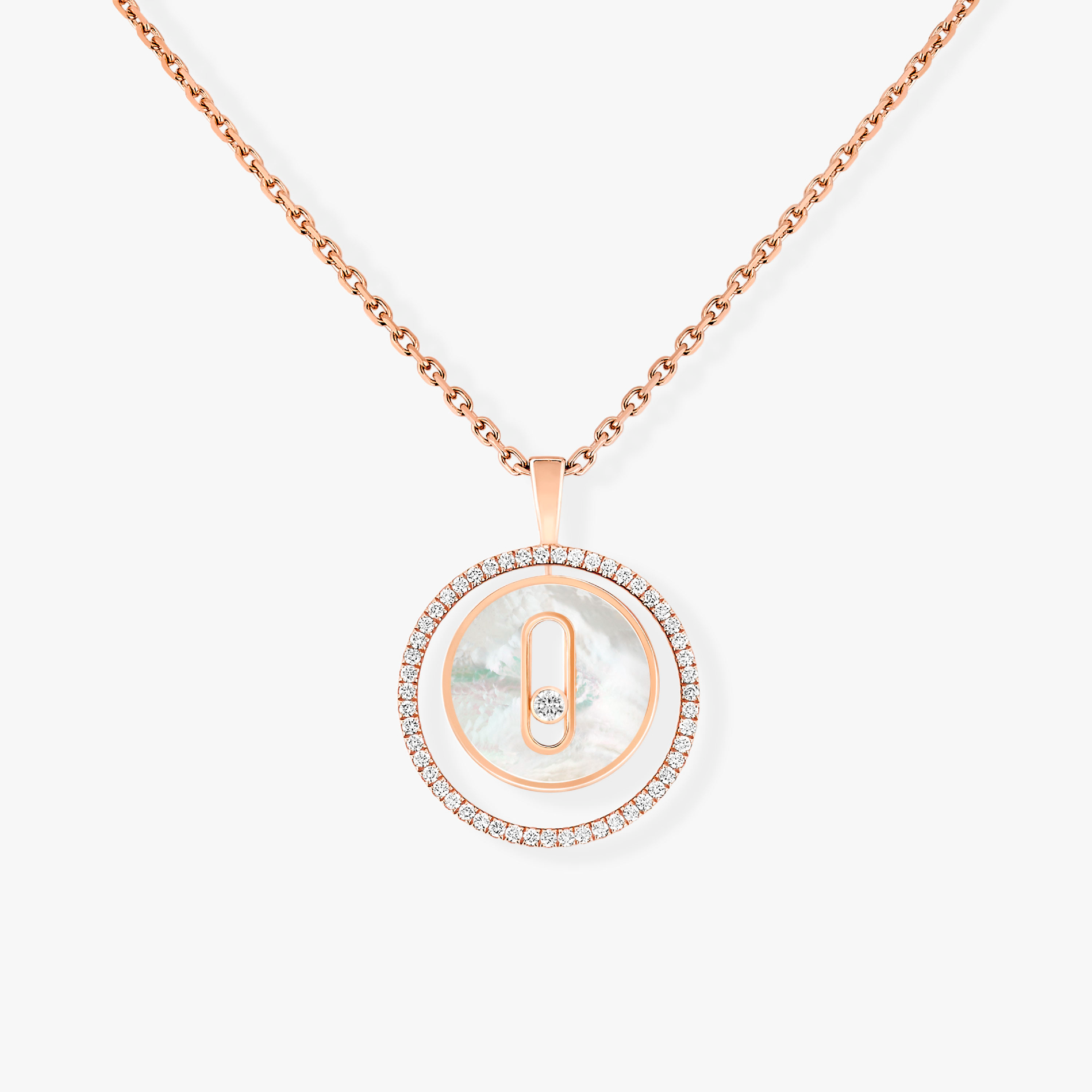 [Loco jewelrys]LUCKY MOVE 1 DIAMOND WHITE MOTHER OF PEARL PINK GOLD DIAMOND NECKLACE