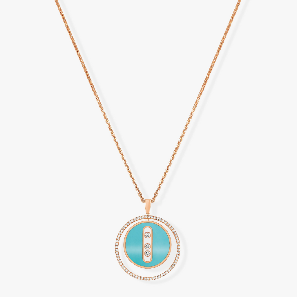 [Loco jewelrys]LUCKY MOVE 3 DIAMONDS TURQUOISE PINK GOLD DIAMOND NECKLACE