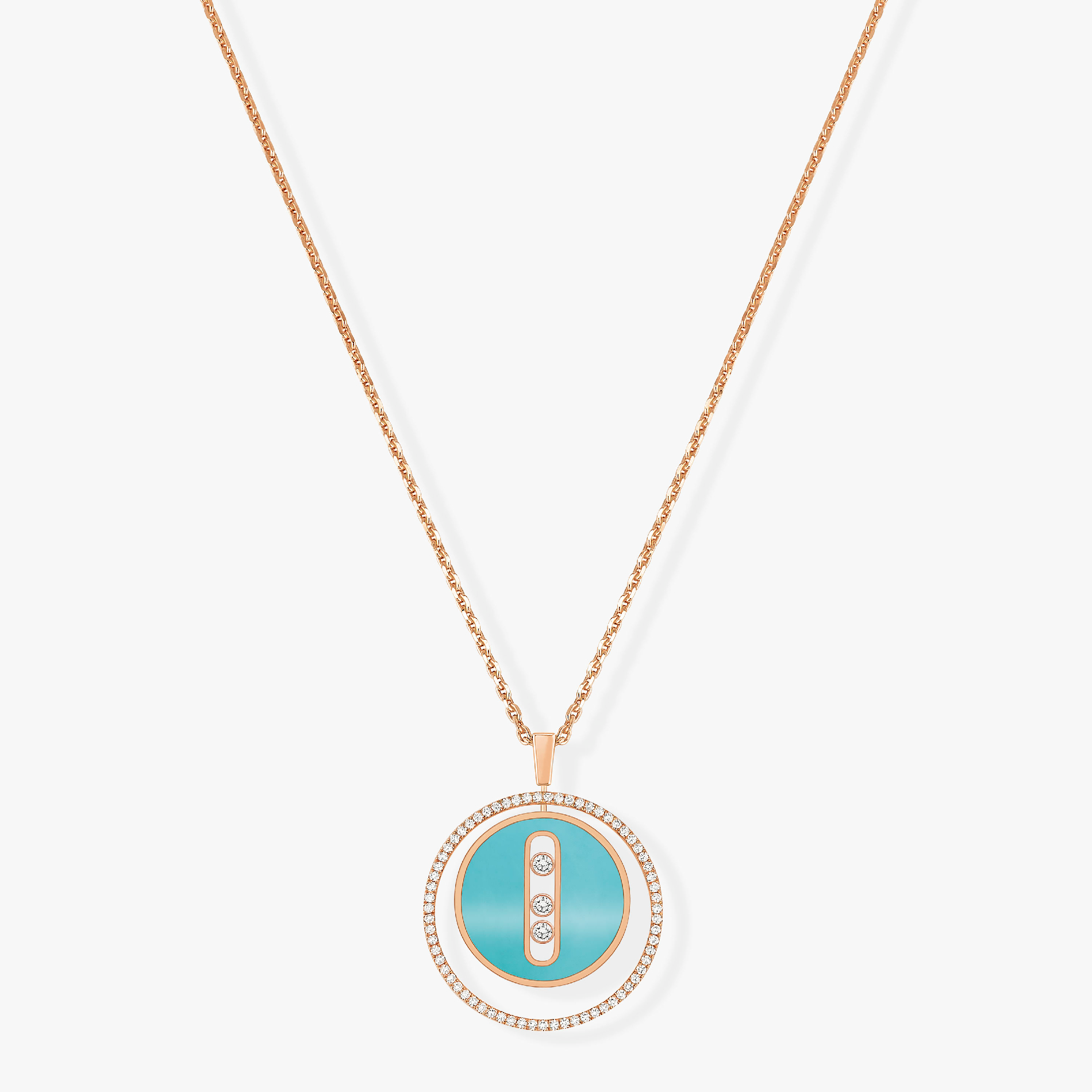 [Loco jewelrys]LUCKY MOVE 3 DIAMONDS TURQUOISE PINK GOLD DIAMOND NECKLACE