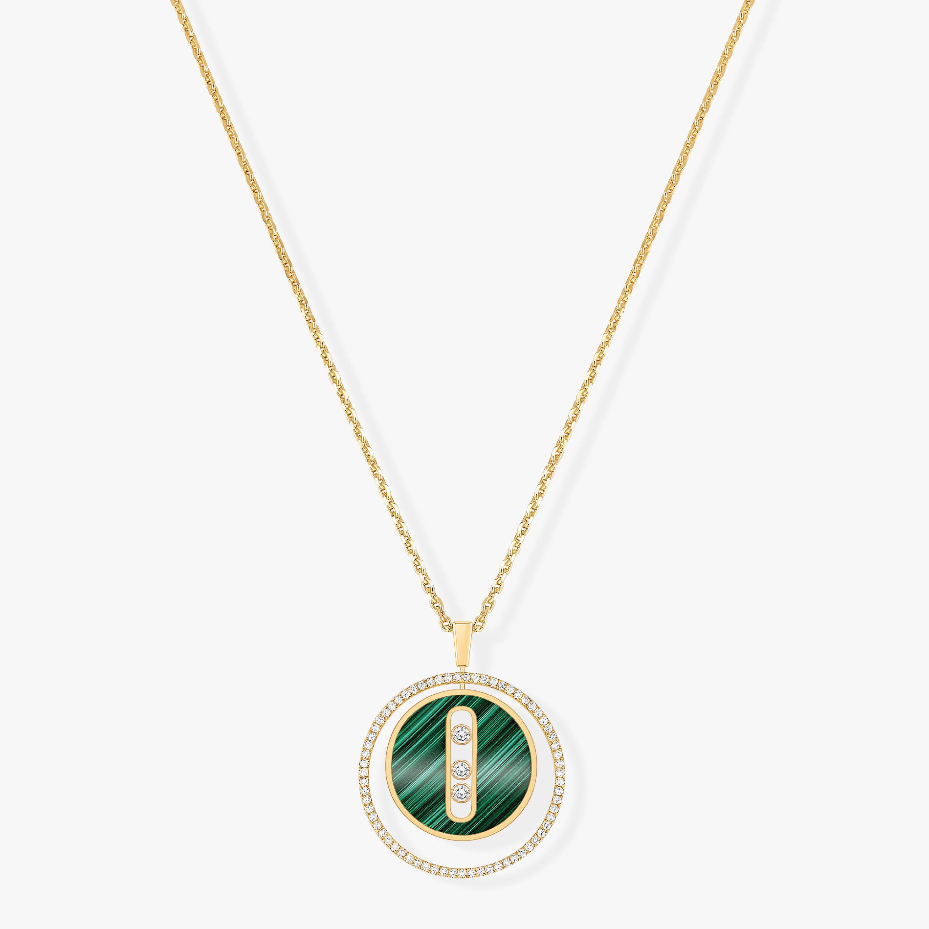 [Loco jewelrys]LUCKY MOVE 3 DIAMOND MALACHITE GOLD DIAMOND NECKLACE