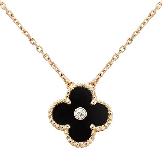 Loco CLOVER 15MM DIAMOND ONYX NECKLACE