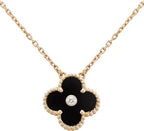 Loco CLOVER 15MM DIAMOND ONYX NECKLACE