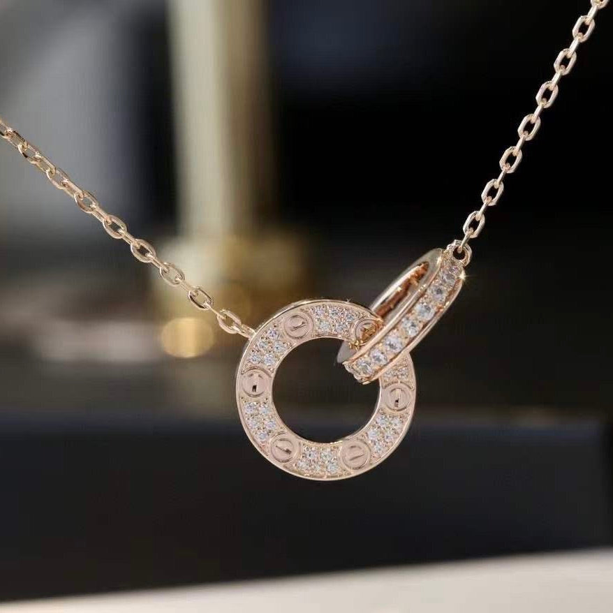 Loco LOVE 7.6MM NECKLACE ROSE GOLD AND SILVER  FULL DIAMOND