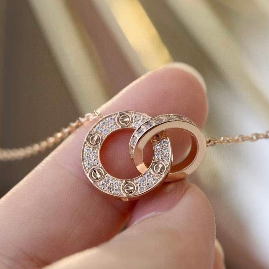 Loco LOVE 7.6MM NECKLACE ROSE GOLD AND SILVER  FULL DIAMOND