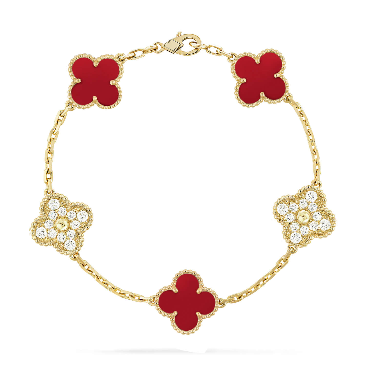 [Loco ]New  CLOVER 5 MOTIF RED CORNELIAN BRACELET COLLECTION