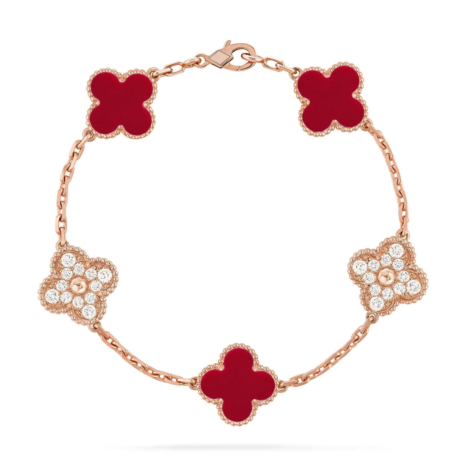 [Loco ]New  CLOVER 5 MOTIF RED CORNELIAN BRACELET COLLECTION