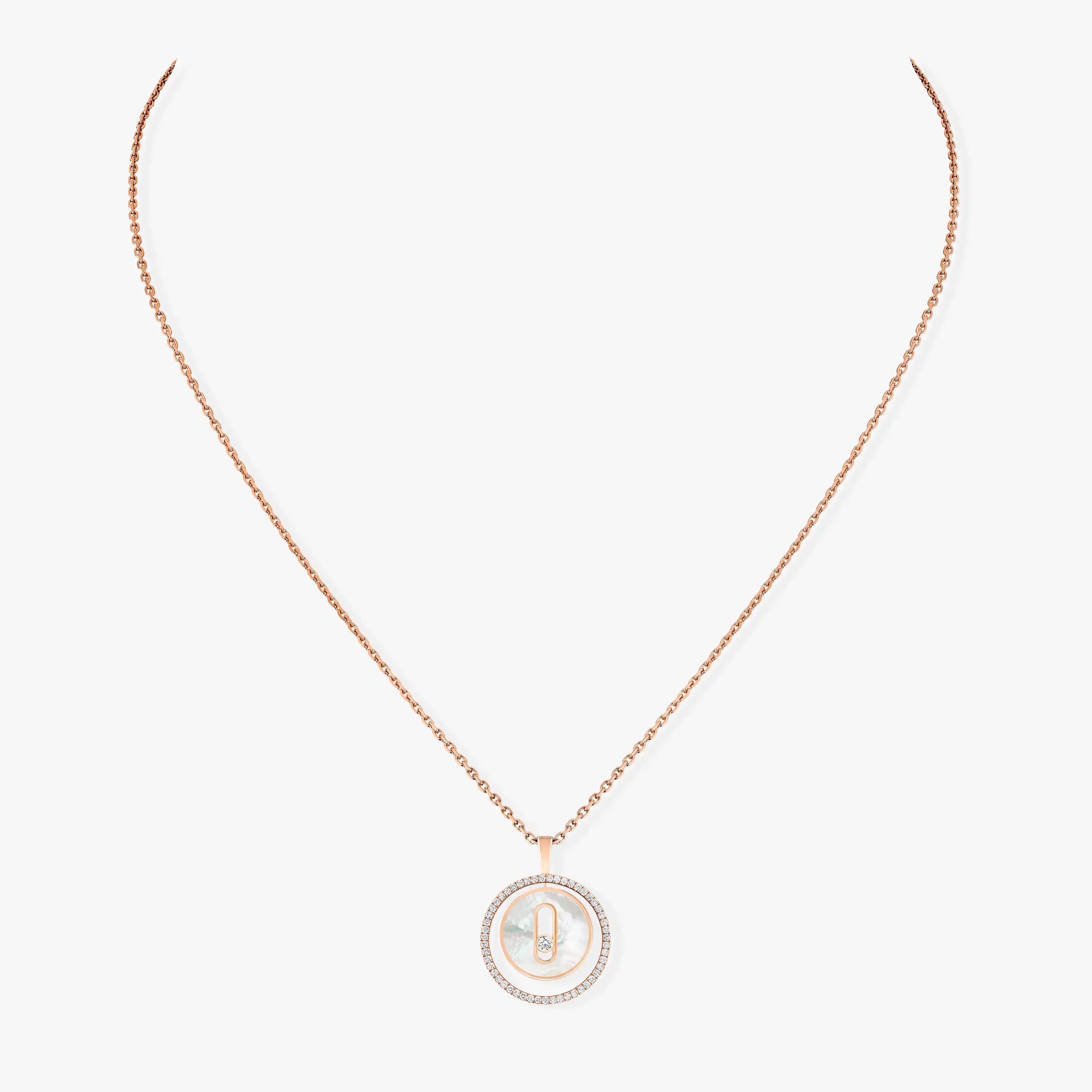 [Loco jewelrys]LUCKY MOVE 1 DIAMOND WHITE MOTHER OF PEARL PINK GOLD DIAMOND NECKLACE