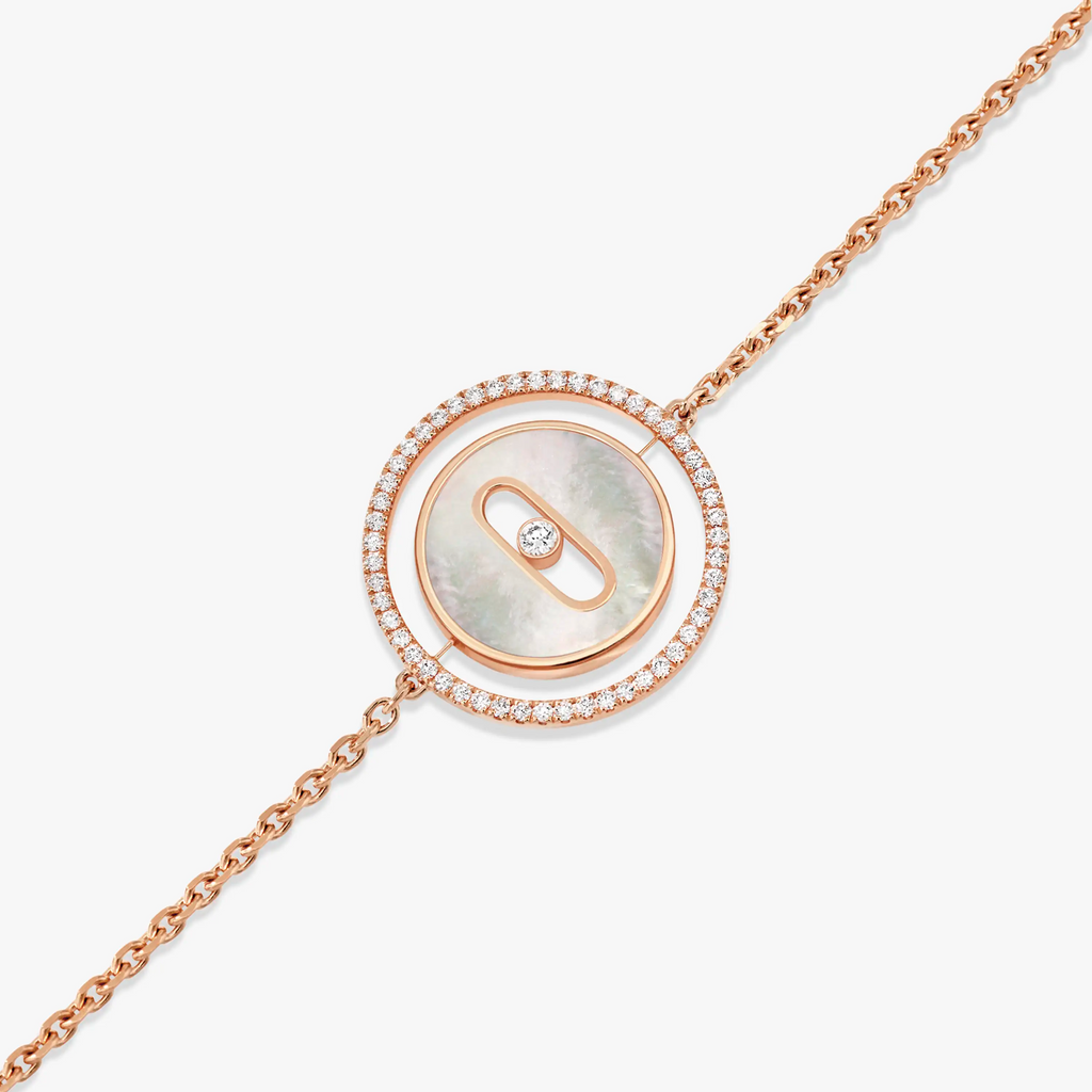 [Loco jewelrys]LUCKY MOVE WHITE MOTHER OF PEARL PINK GOLD DIAMOND BRACELET