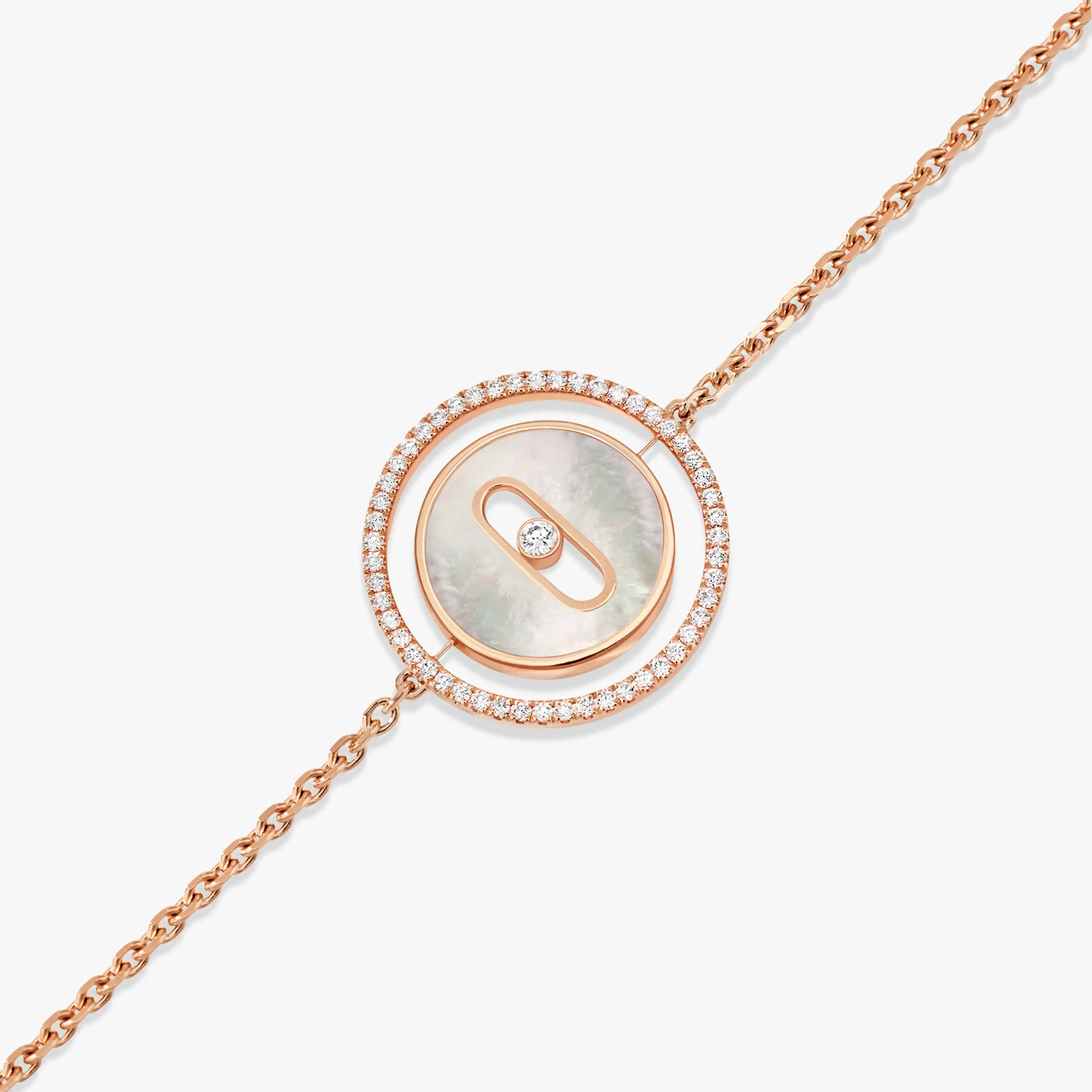 [Loco jewelrys]LUCKY MOVE WHITE MOTHER OF PEARL PINK GOLD DIAMOND BRACELET