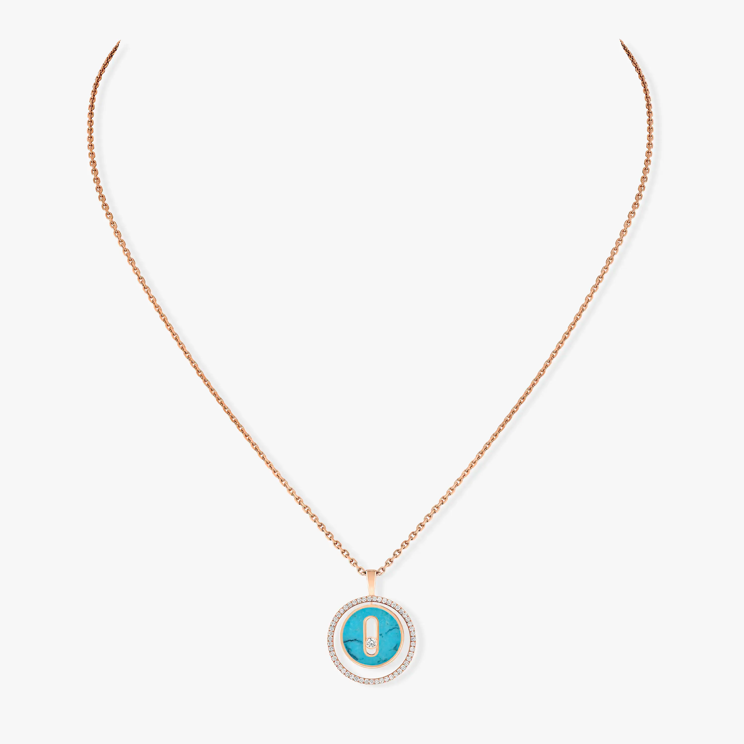 [Loco jewelrys]LUCKY MOVE 1 DIAMOND TURQUOISE PINK GOLD DIAMOND NECKLACE