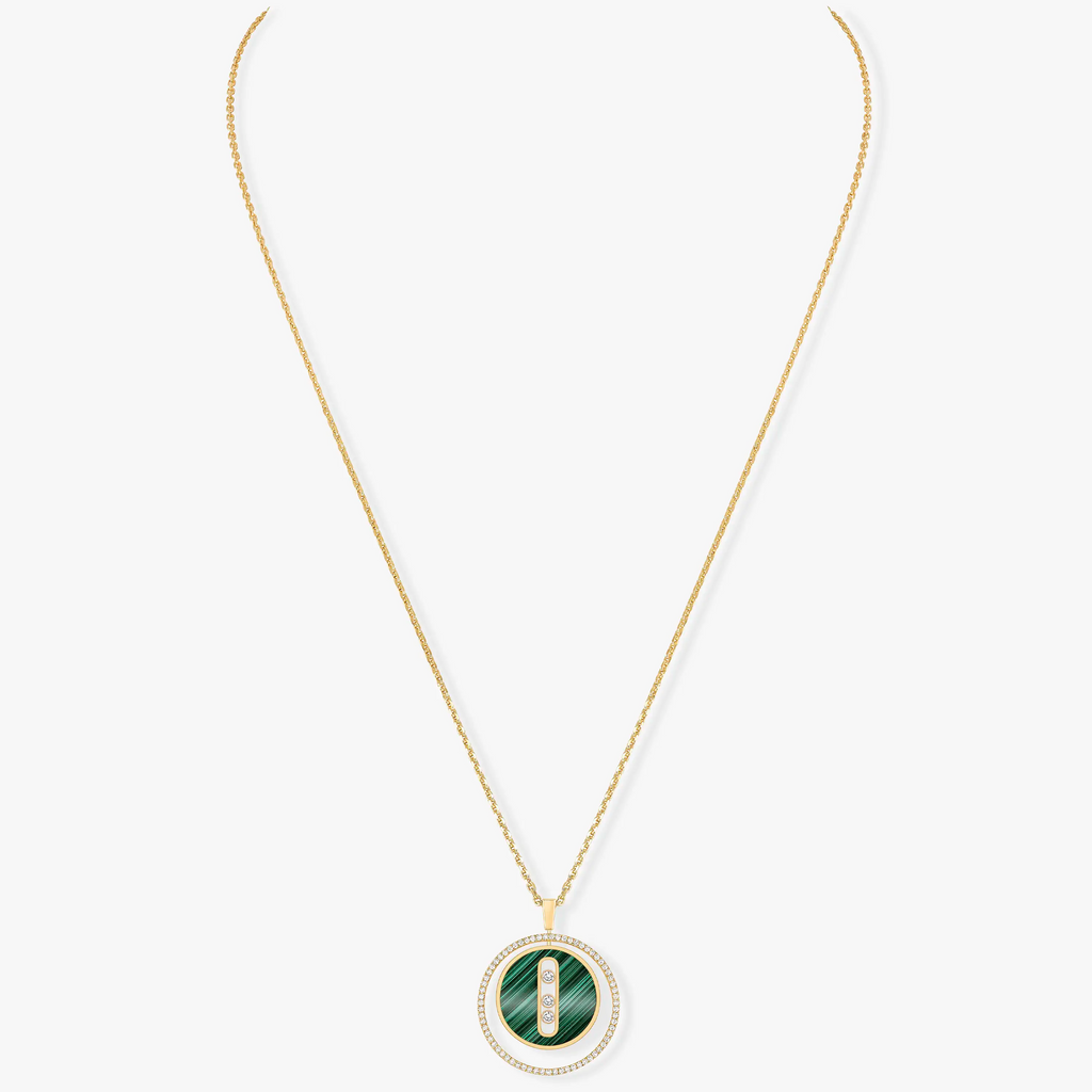 [Loco jewelrys]LUCKY MOVE 3 DIAMOND MALACHITE GOLD DIAMOND NECKLACE