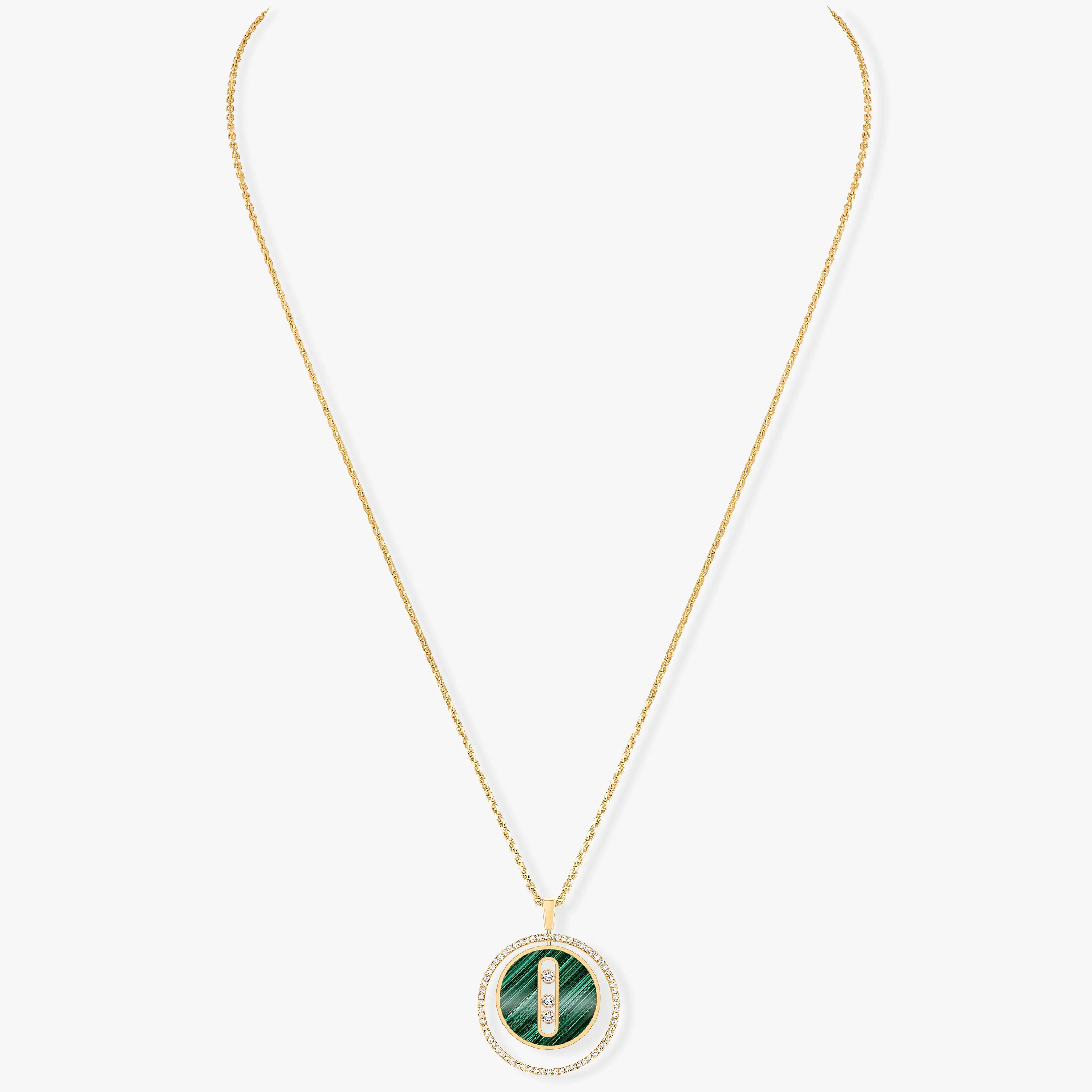 [Loco jewelrys]LUCKY MOVE 3 DIAMOND MALACHITE GOLD DIAMOND NECKLACE