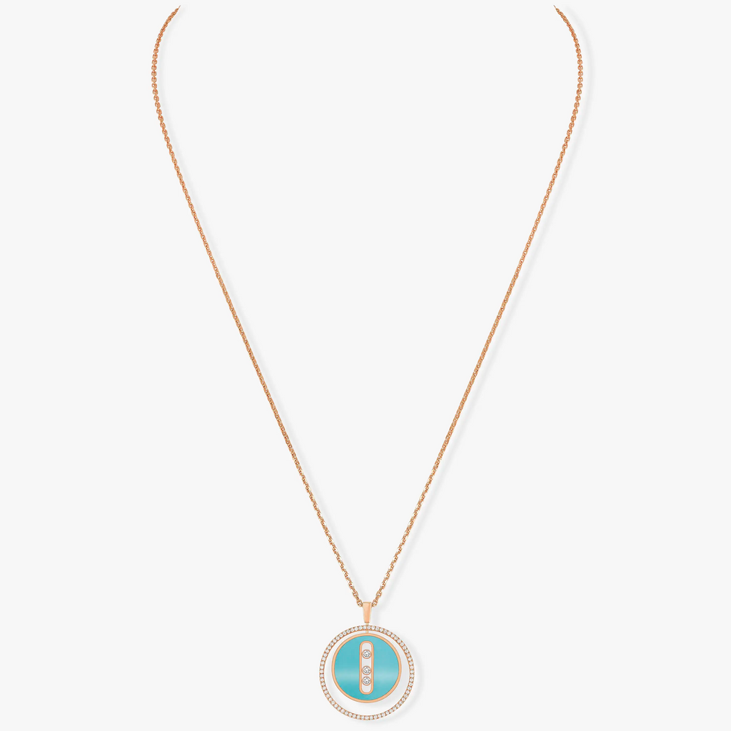 [Loco jewelrys]LUCKY MOVE 3 DIAMONDS TURQUOISE PINK GOLD DIAMOND NECKLACE