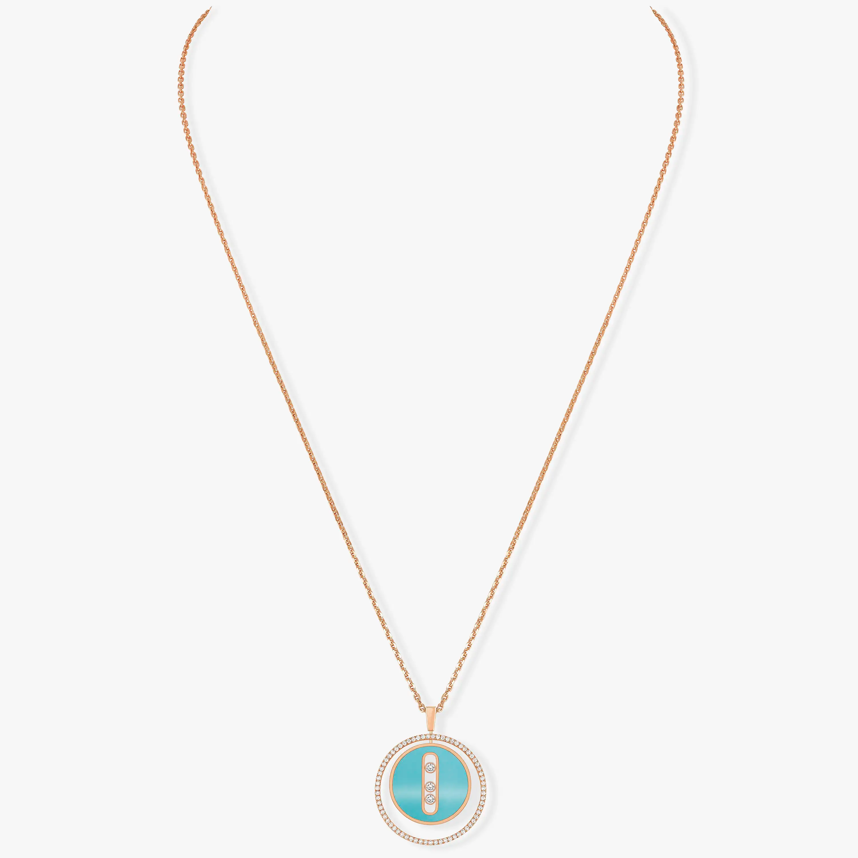 [Loco jewelrys]LUCKY MOVE 3 DIAMONDS TURQUOISE PINK GOLD DIAMOND NECKLACE