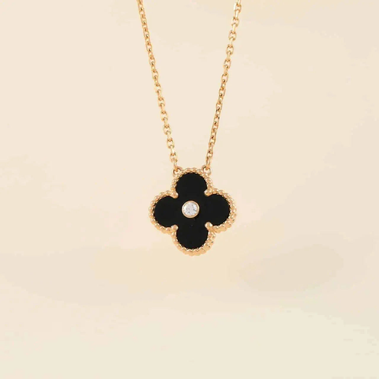Loco CLOVER 15MM DIAMOND ONYX NECKLACE