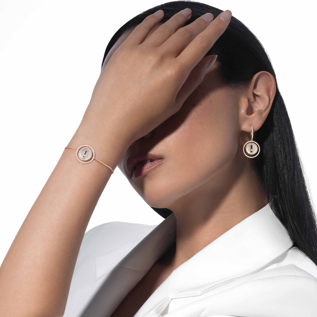 [Loco jewelrys]LUCKY MOVE WHITE MOTHER OF PEARL PINK GOLD DIAMOND BRACELET