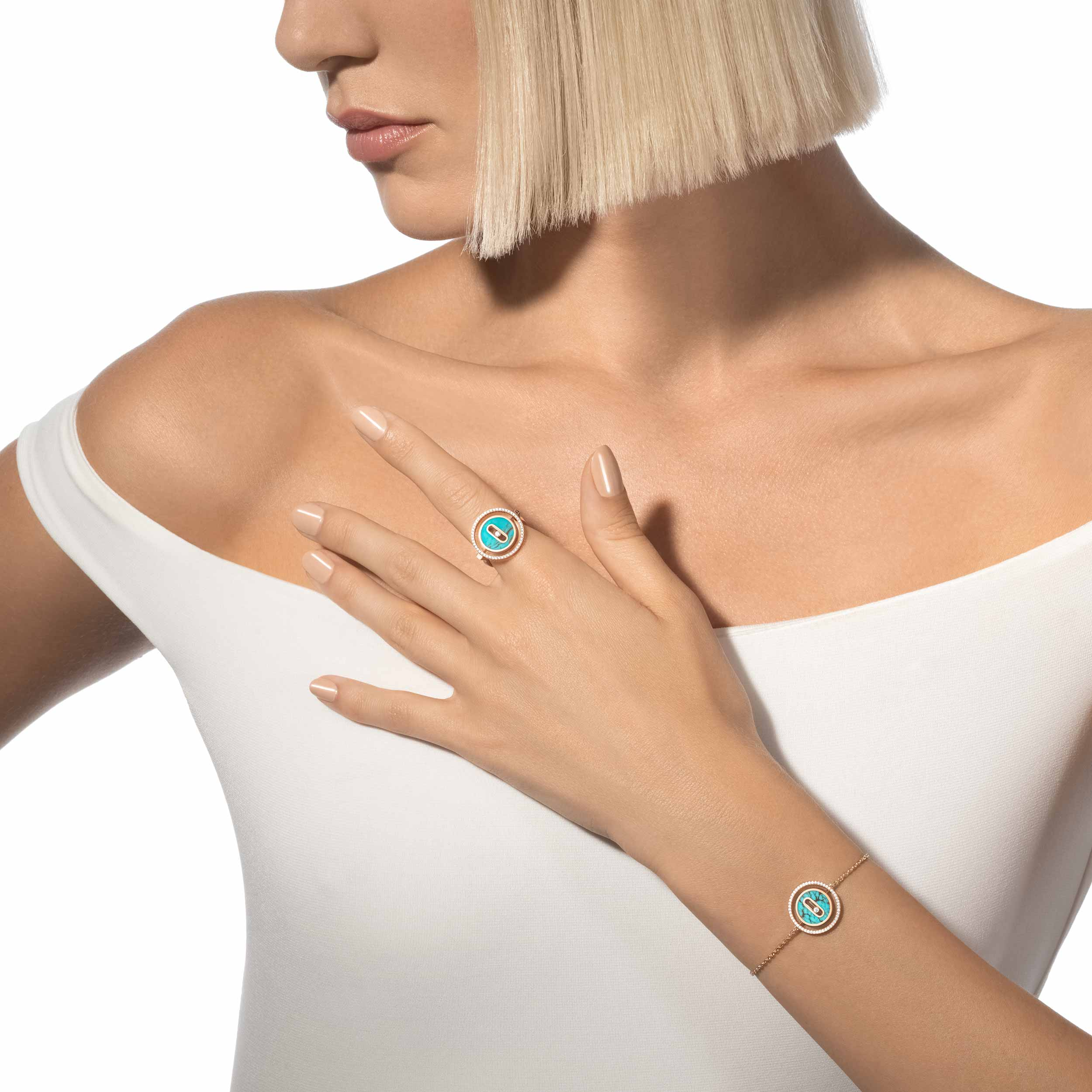 [Loco jewelrys]LUCKY MOVE TURQUOISE PINK GOLD DIAMOND BRACELET