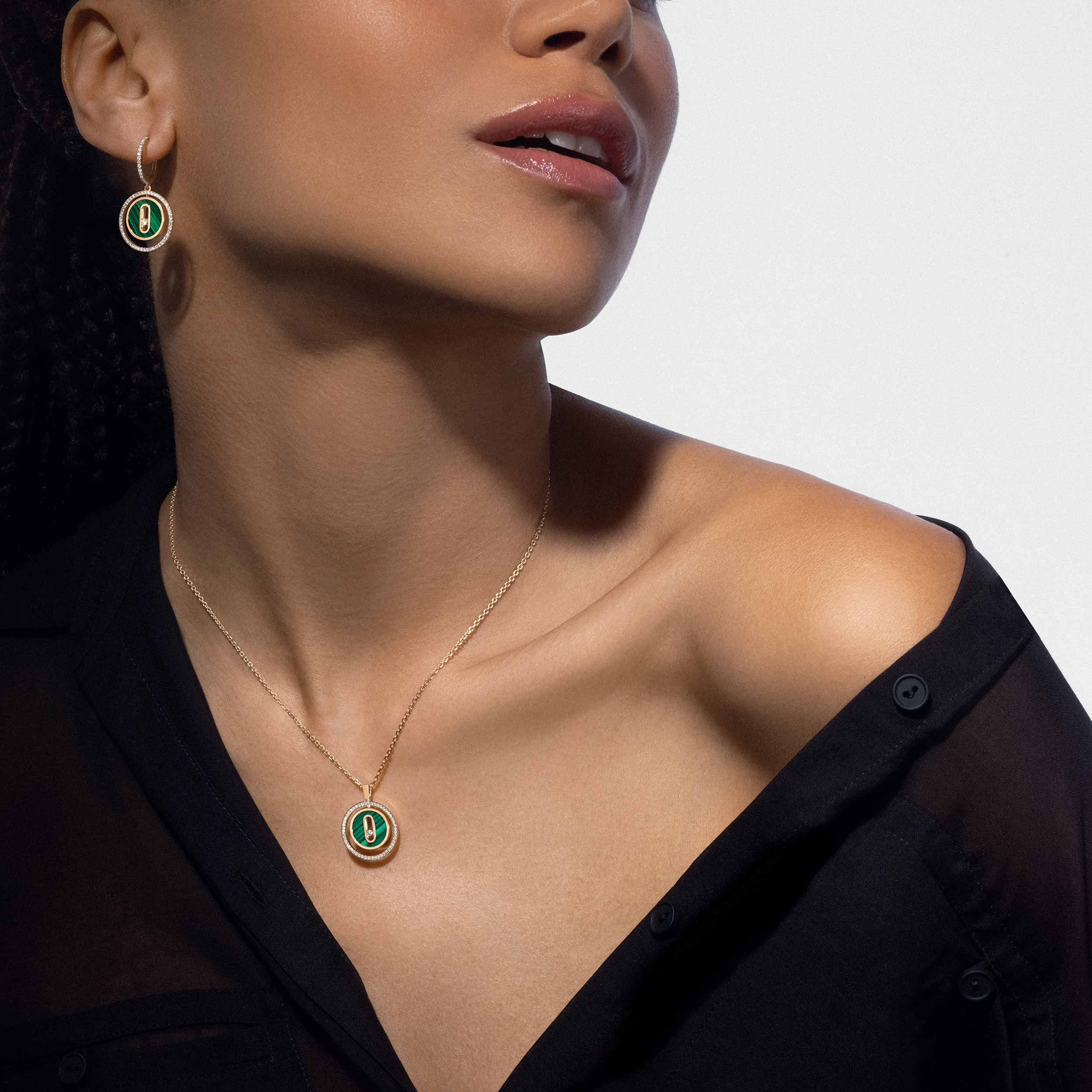 [Loco jewelrys]LUCKY MOVE 1 DIAMOND MALACHITE GOLD DIAMOND NECKLACE