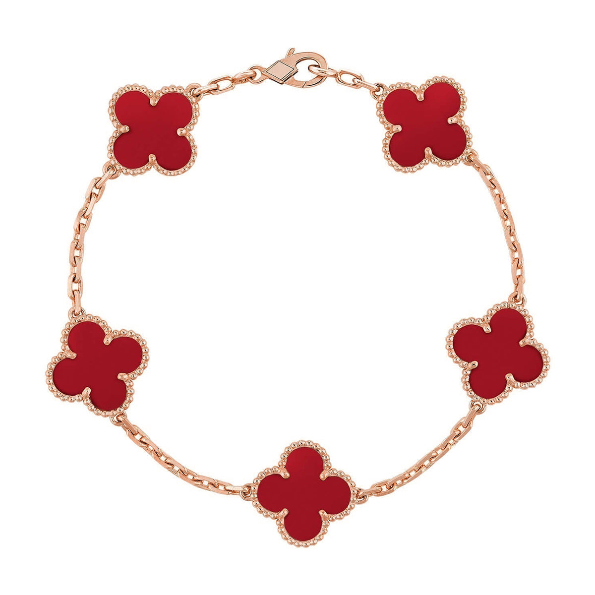 [Loco ]New  CLOVER 5 MOTIF RED CORNELIAN BRACELET COLLECTION