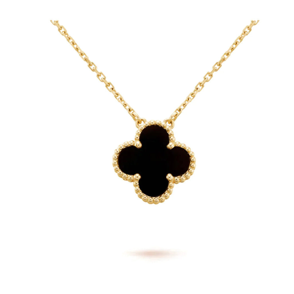 Loco CLOVER 15MM BLACK ONYX SINGLE FLOWER NECKLACE