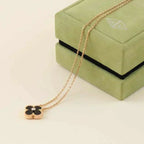 Loco CLOVER 15MM DIAMOND ONYX NECKLACE