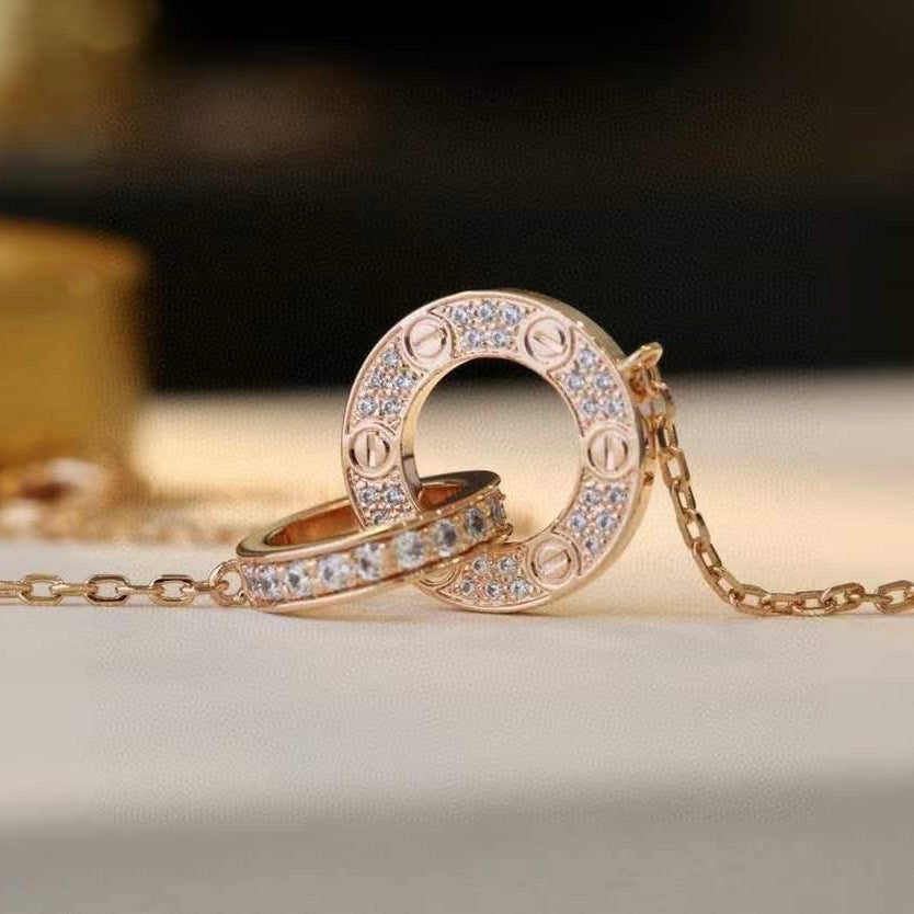 Loco LOVE 7.6MM NECKLACE ROSE GOLD AND SILVER  FULL DIAMOND