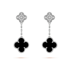 Loco CLOVER 2 MOTIFS  DIAMOND ONYX EARRINGS SILVER