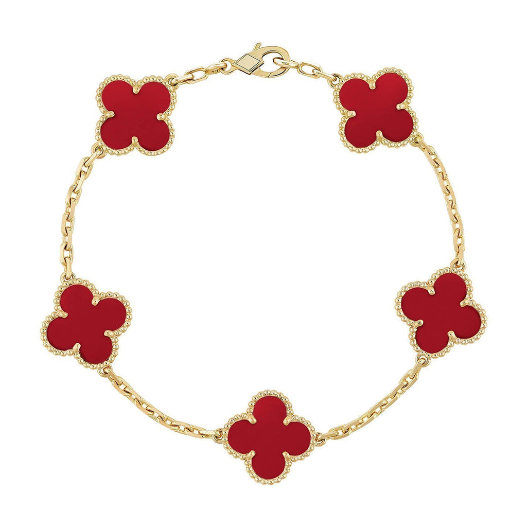 [Loco ]New  CLOVER 5 MOTIF RED CORNELIAN BRACELET COLLECTION