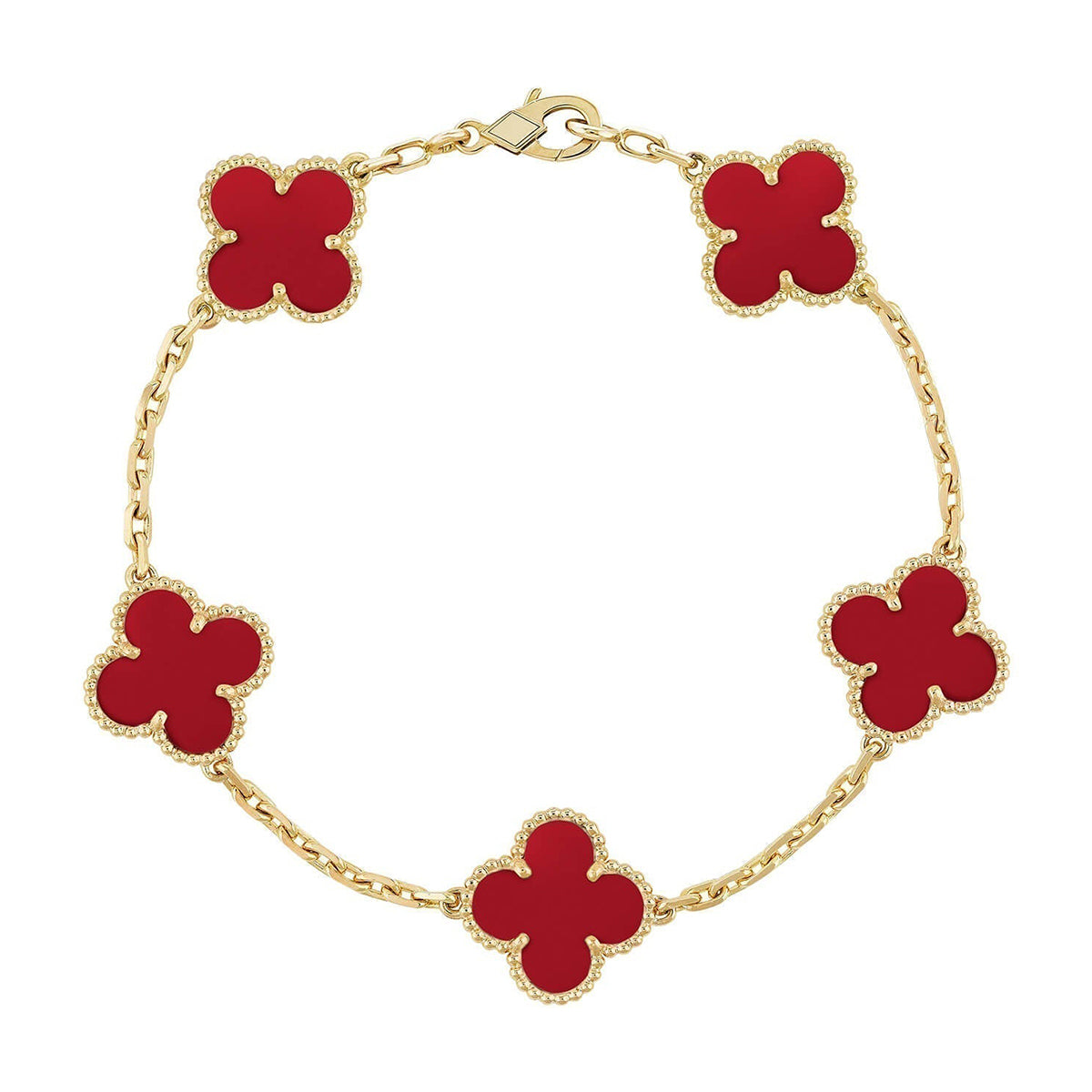 [Loco ]New  CLOVER 5 MOTIF RED CORNELIAN BRACELET COLLECTION