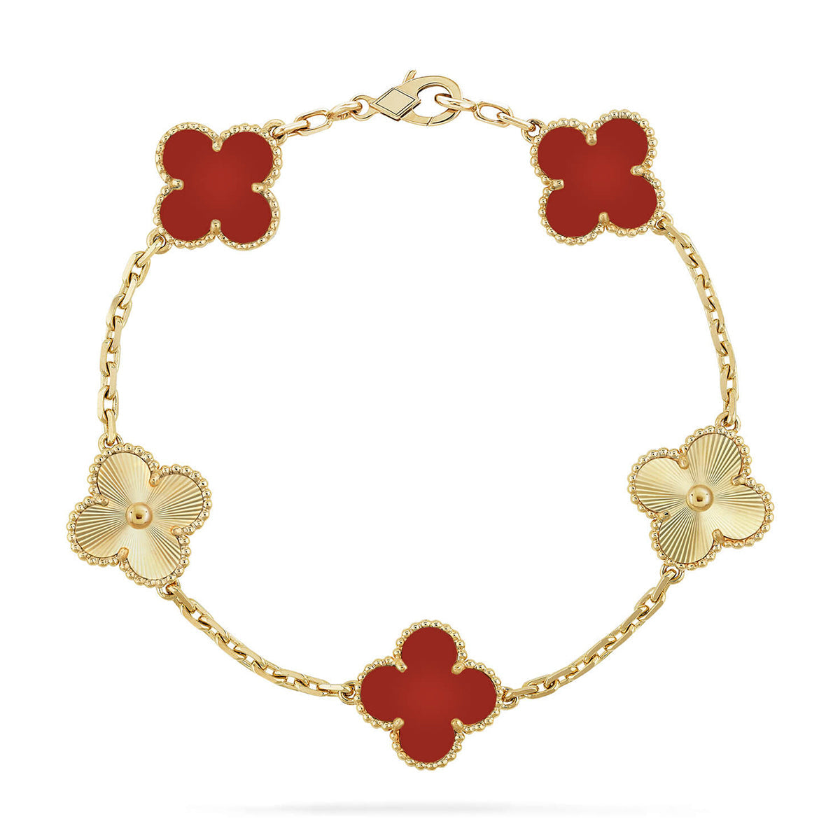 [Loco ]New  CLOVER 5 MOTIF RED CORNELIAN BRACELET COLLECTION