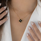 Loco CLOVER 15MM DIAMOND ONYX NECKLACE