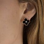 Loco CLOVER MEDIUM 1 MOTIFS ONYX DIAMOND EARRINGS