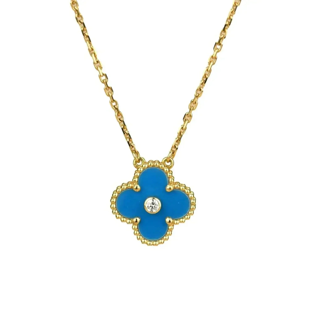 Loco CLOVER 15MM DIAMOND AND BLUE AGATE NECKLACE