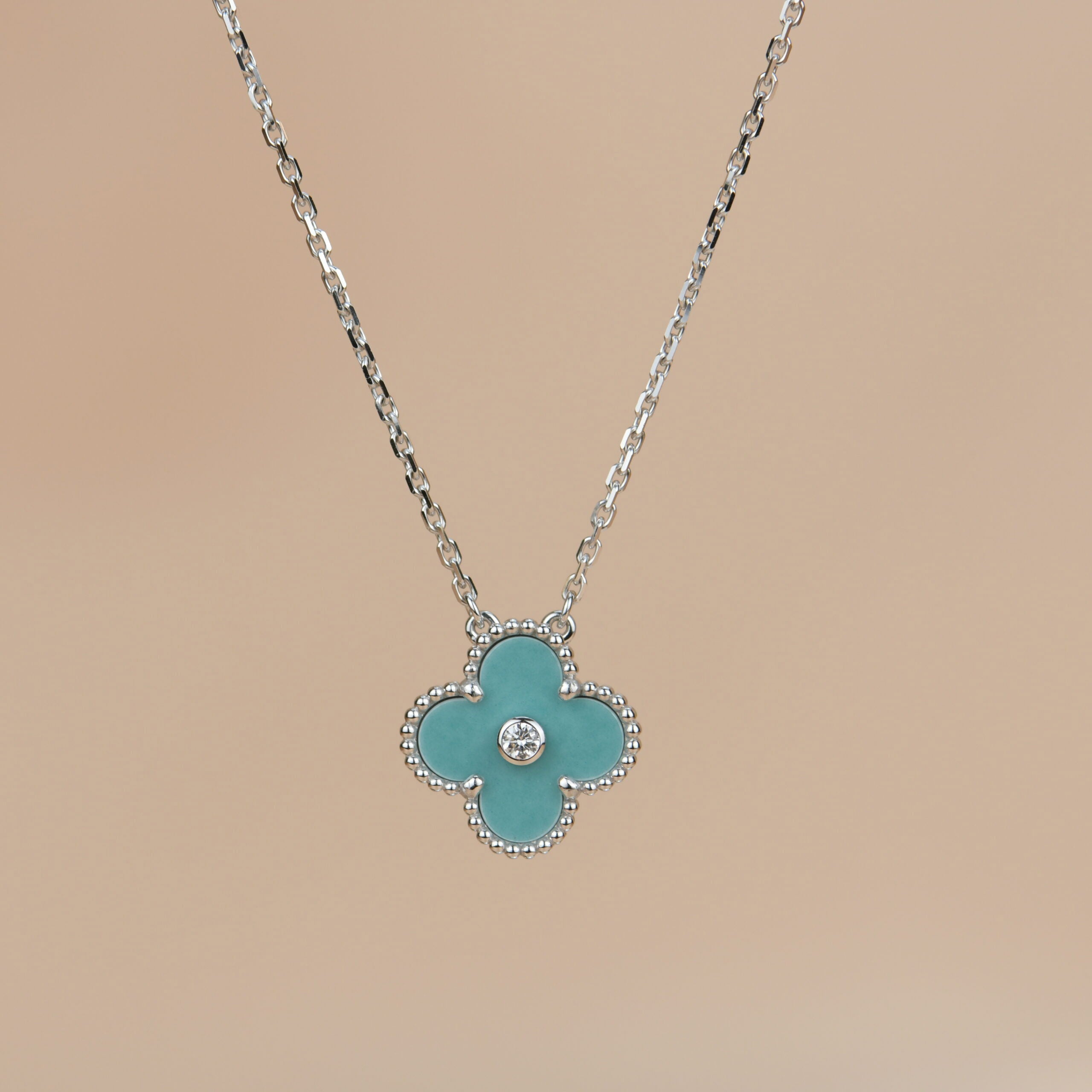 Loco CLOVER 15MM DIAMOND SVRES PORCELAIN  NECKLACE SILVER
