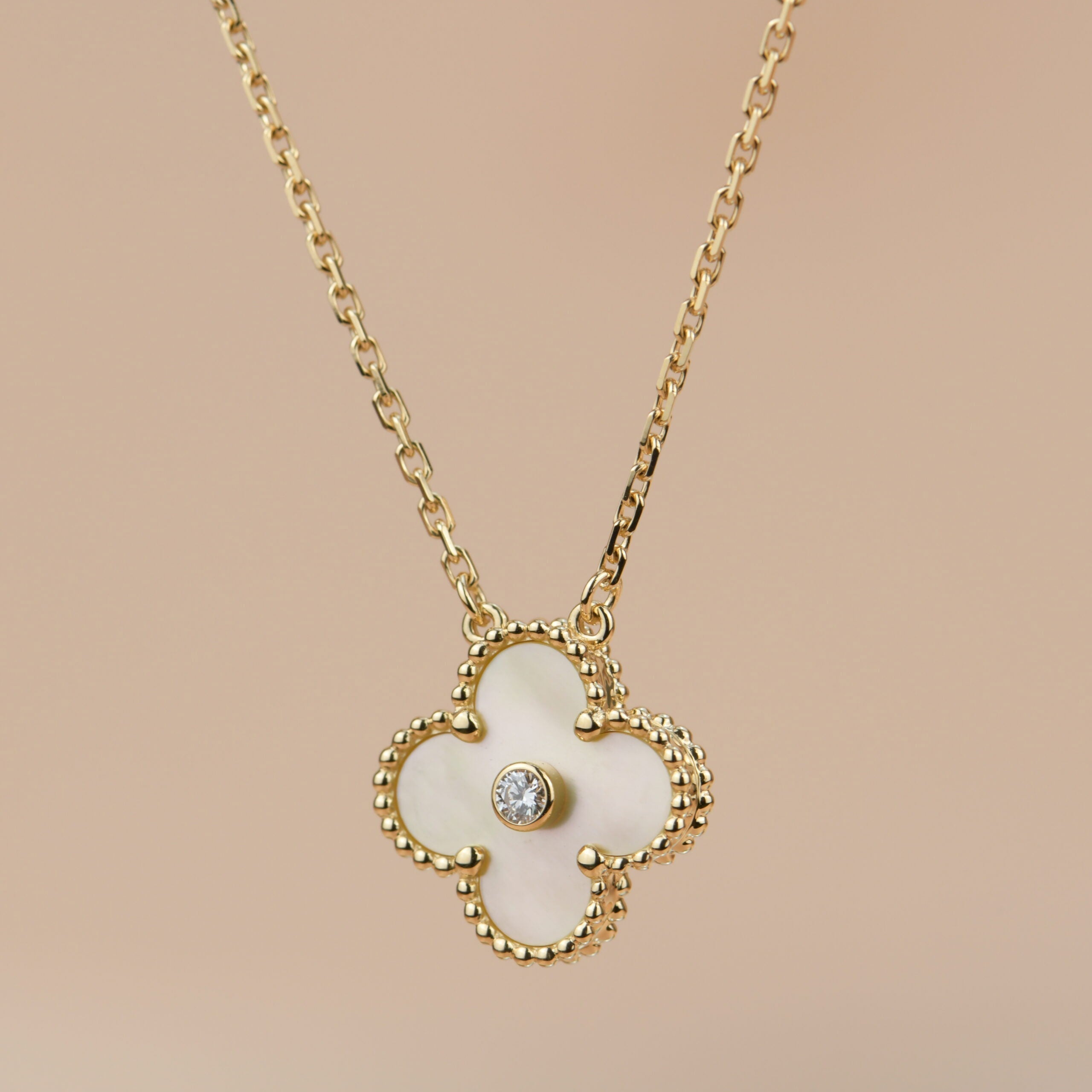 Loco CLOVER 15MM DIAMOND GOLD MOTHER OF PEARL NECKLACE