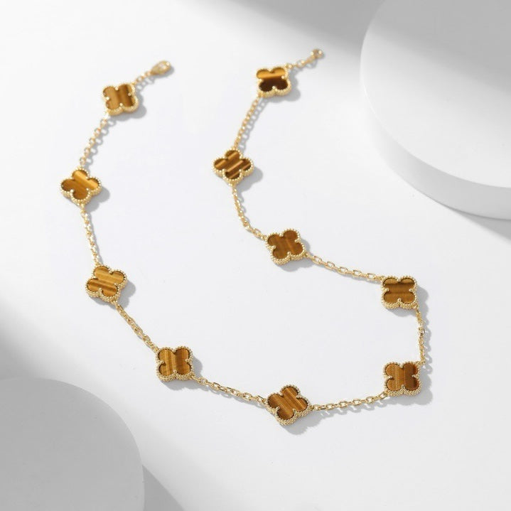 Loco CLOVER 10 MOTIFS TIGER EYE NECKLACE