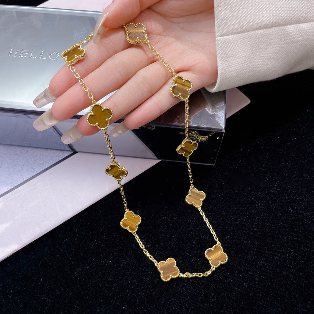 Loco CLOVER 10 MOTIFS TIGER EYE NECKLACE
